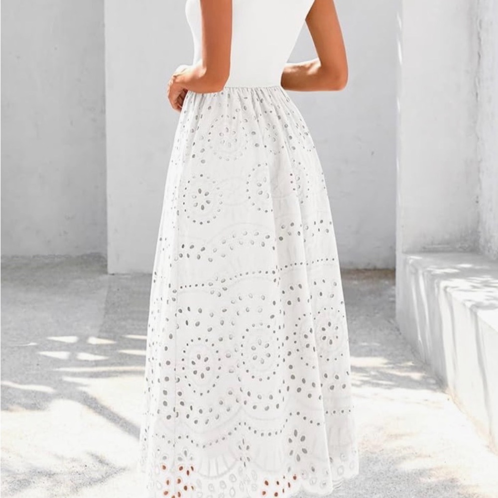 White Eyelet Maxi Dress with Pockets! - Picture 2 of 5